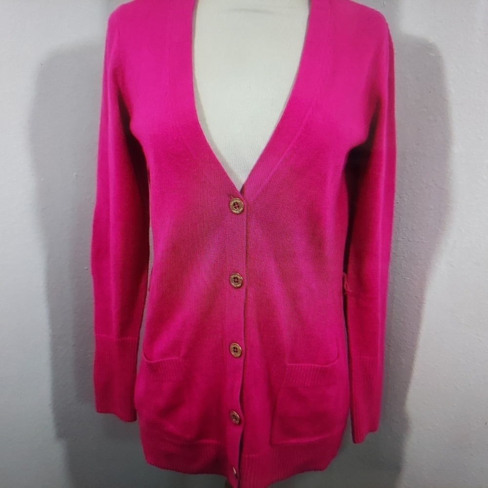 Lilly Pulitzer Womens Cardigan Sweater S Pink Preppy V-Neck Button Front Pockets